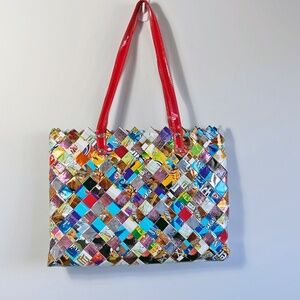 Nahui Ollin Candy Wrapper Handbag, Designer handbag from recycled candy wrappers